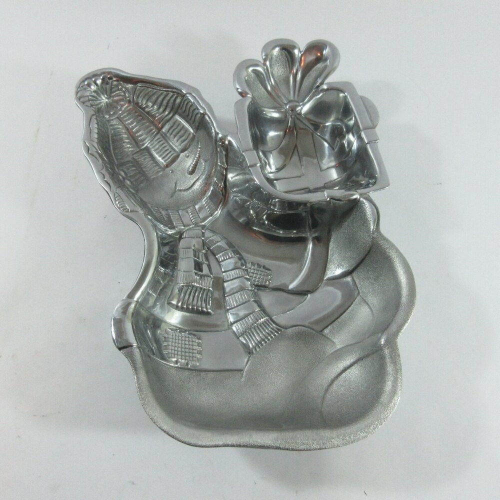 Lenox Yuletide Snowman Chip and Dip Metal Serveware Serving Tray Bowl